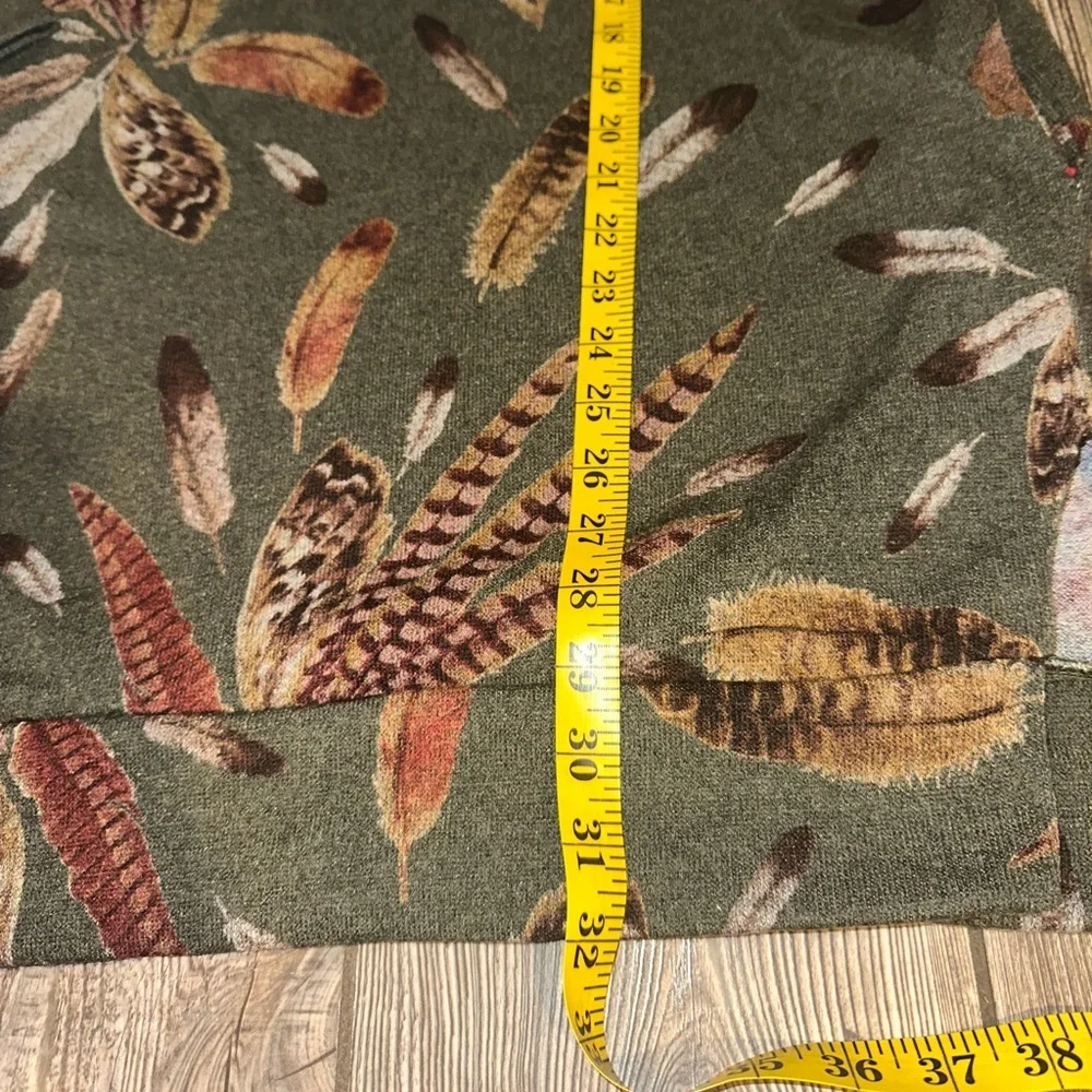 Bellamie Olive Feather Print V-Neck Sweater Dress Pockets Fall Boots Autumn - Picture 7 of 7